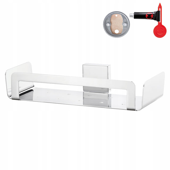 tesa DELUXXE Duschablage, verchromt - Duschkorb zur Wandbefestigung ohne Bohren, inkl. Klebelösung -