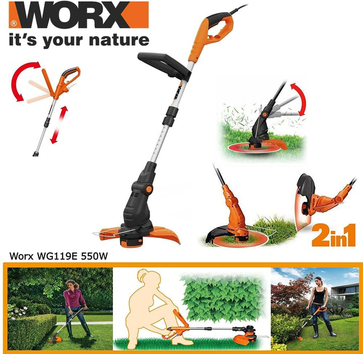 WORX WG119E Rasentrimmer 550W – Rasen Schneider mit 2-in-1 Funktion: Trimmen & Kantenschneiden – Ink