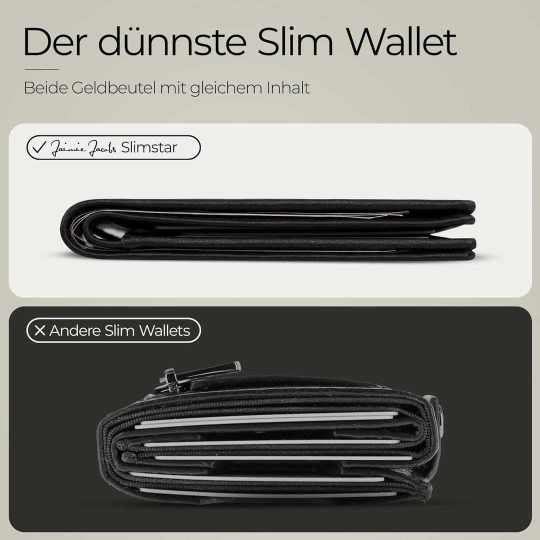 Jaimie Jacobs Slimstar Geldbörse mit Gravur Echtleder Geldbeutel (Schwarz), Schwarz