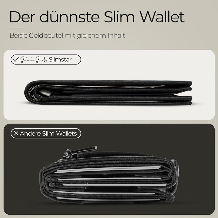 Jaimie Jacobs Slimstar Geldbörse mit Gravur Echtleder Geldbeutel (Schwarz), Schwarz