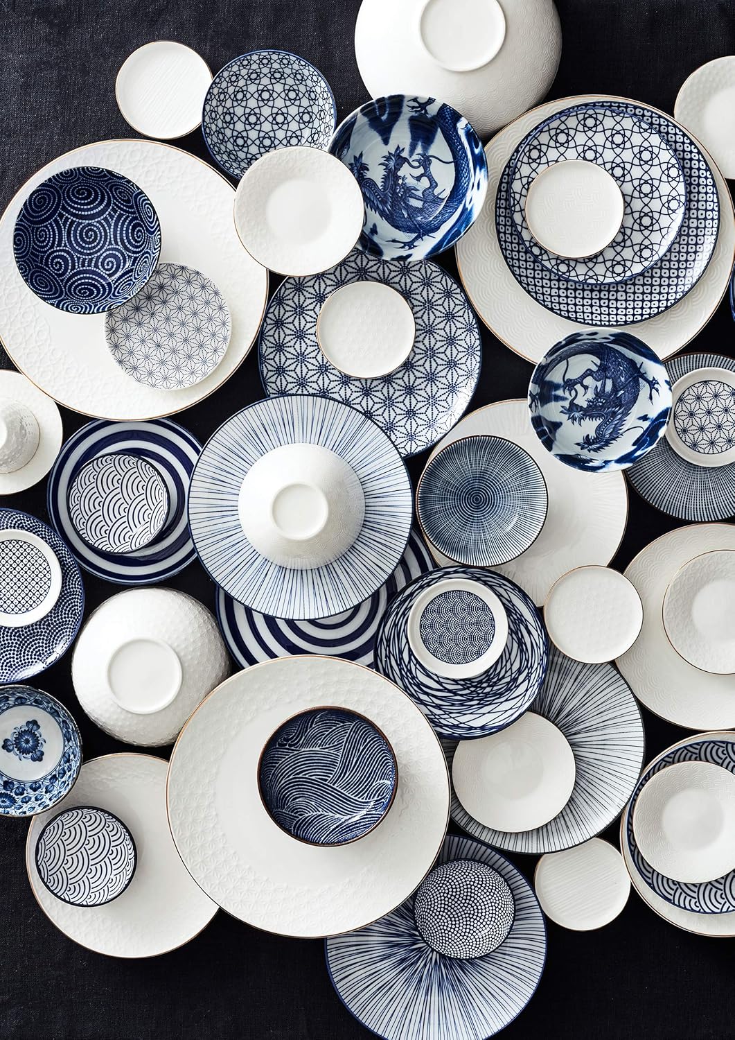 TOKYO design studio Nippon Blue 2-er Schalen-Set blau-weiss, Ø 15 cm, ca. 500 ml, asiatisches Porzel