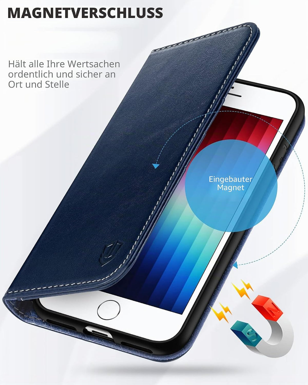 SHIELDON Hülle für iPhone SE 2022 5G /iPhone 8 Handyhülle [Erstklassig Rindsleder] [Kartenfach] [Sta