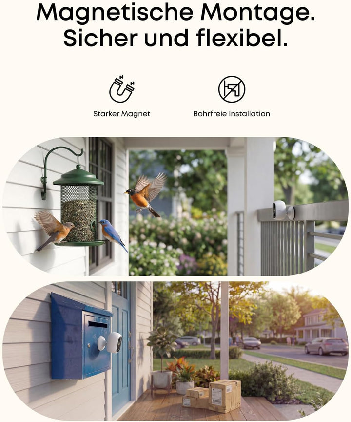 eufy Security eufyCam C35 4-Kamera-Set – Kabellose Überwachungskamera aussen & innen, magnetische Ha