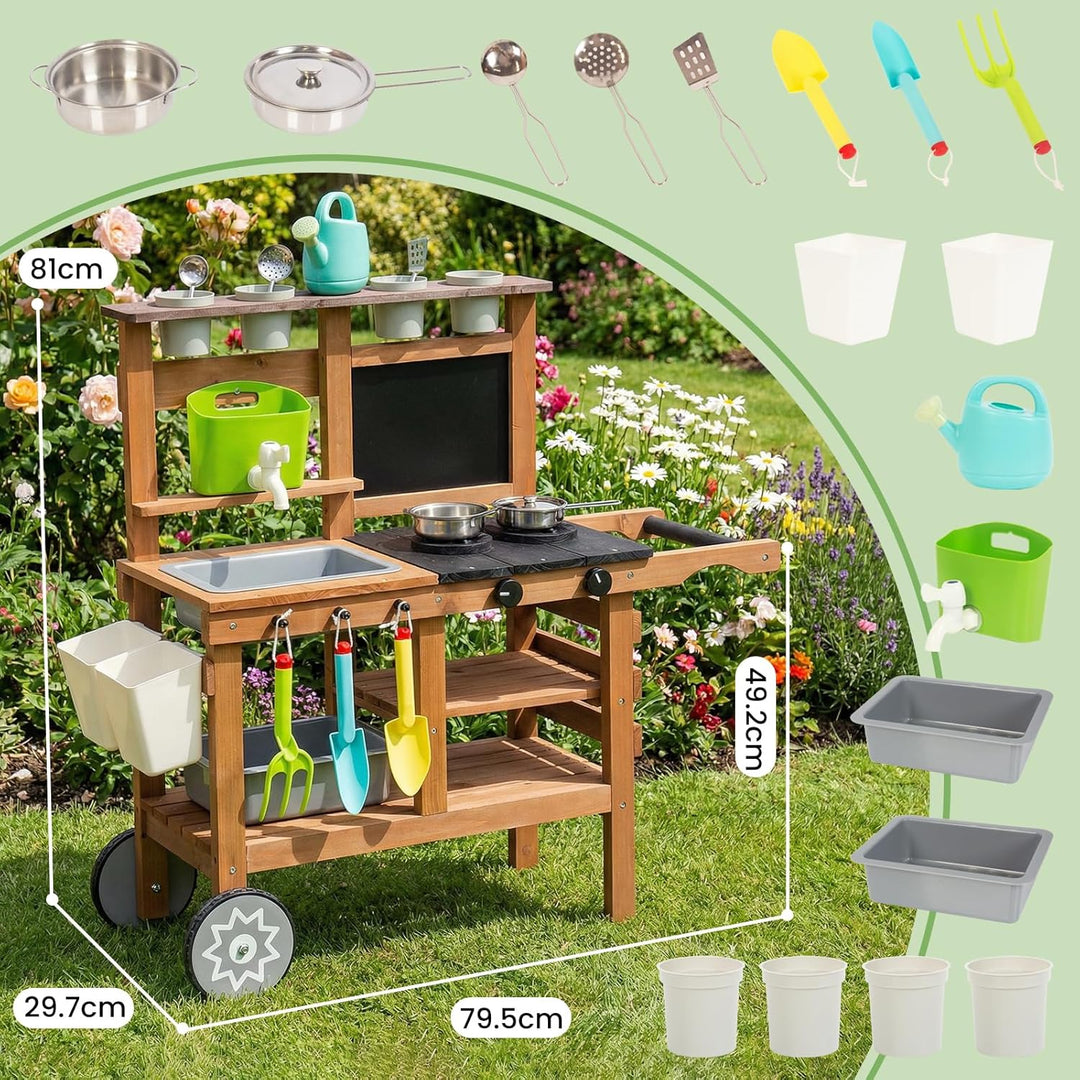 Kinderküche Outdoor Spielküche Gartenspielküche Matschküche Kinder Outdoor Mit Rädern, Wasserkocher,