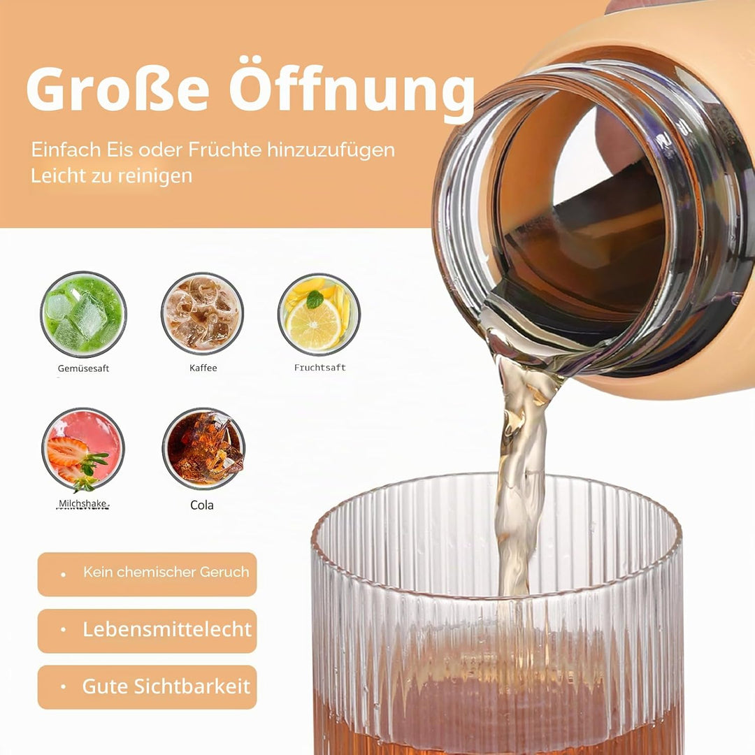 BLUEGO 700ml Trinkflasche Glas mit Strohhalm und Griff Auslaufsichere Wasserflasche mit Silikonhülle