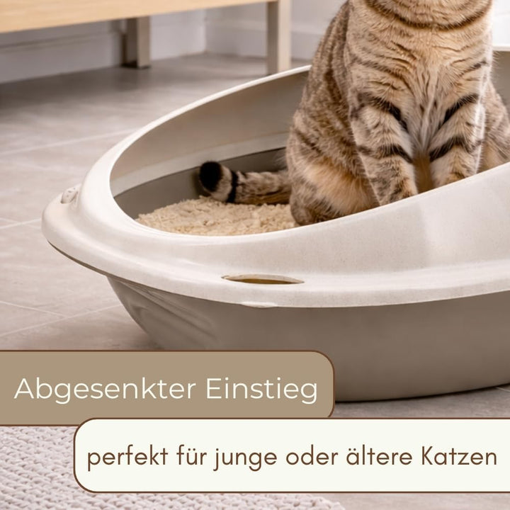 GarPet Katzenklo ohne Deckel 57x40x19 cm Katzentoilette mit Rand Katzen WC Schalentoilette grau oval