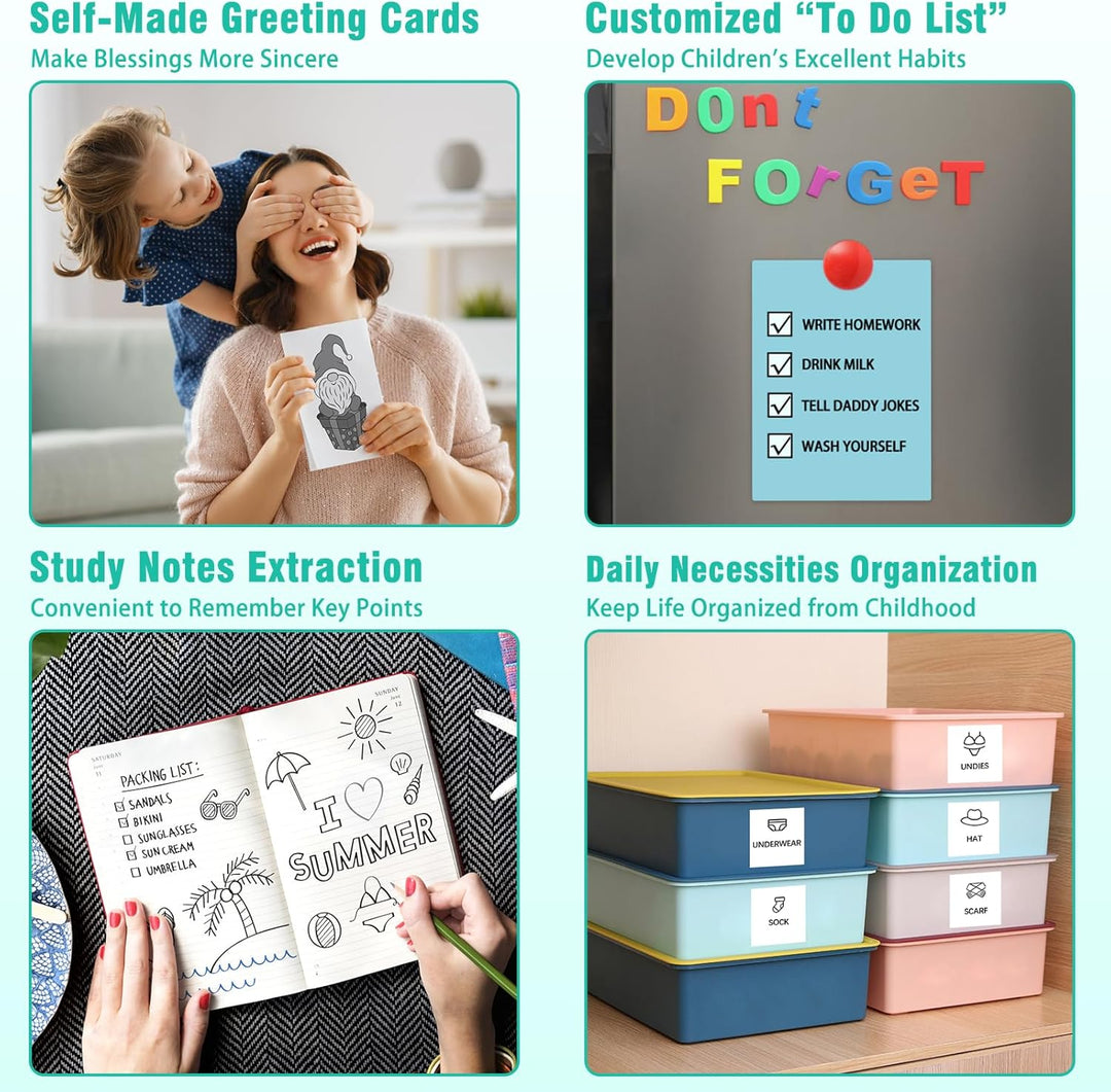 ZAKVOP Mini drucker 300DPI, Mini drucker Aufkleber, Mini drucker für Smartphone, Bluetooth tragbarer