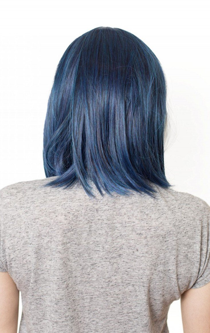Prettyland Damen Blau Schwarz Strähnen Mittellange Schulterlang Glatte Natürlich Matte wie Echthaar