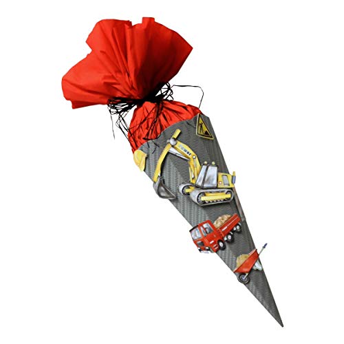 Schultüte Bastelset Baufahrzeuge Bagger, Lastwagen - Zuckertüte - aus 3D Wellpappe, 68cm hoch, mit X