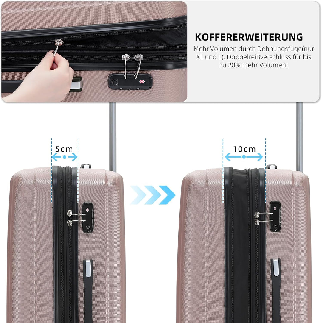 BEIBYE TSA-Schloss 2080 Zwillingsrollen 3 TLG. Reisekofferset Koffer Kofferset Trolley Trolleys Hart