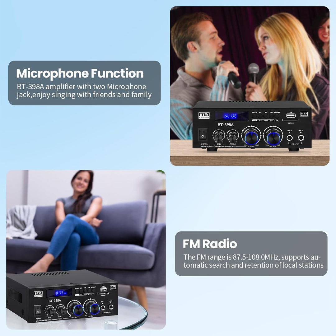 BT-398A HiFi-Verstärker Bluetooth 5.0 Stereo Audioverstärker 2.0 Kanal 60W+60W Digitale Verstärker E