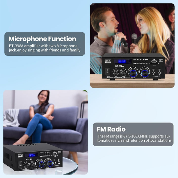 BT-398A HiFi-Verstärker Bluetooth 5.0 Stereo Audioverstärker 2.0 Kanal 60W+60W Digitale Verstärker E