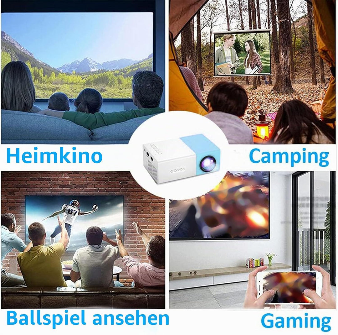 Small Projektor, 1080P FHD USB Tragbarer Projektor mit eingebautem Lautsprecher, Fernbedienung, Film