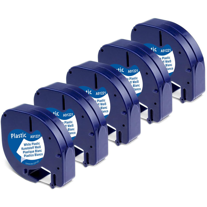 5 x Aken 91221 White Plastic 12mm x 4m Bänder Kompatibel mit Dymo LetraTag XR Schriftband für Dymo L