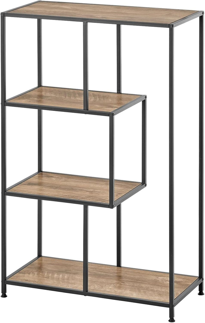 mDesign Bücherregal mit 4 Ebenen – kleines Bücherregal aus Metall und Holz – modernes Holzregal im I