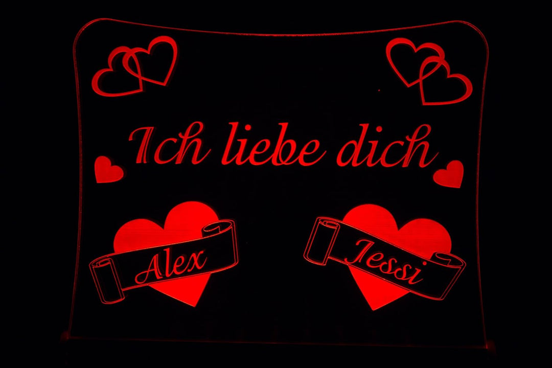 LED Acrylglas Schild"Ich liebe dich", 30x20 cm, mit persönlicher Laser Gravur (rot), rot