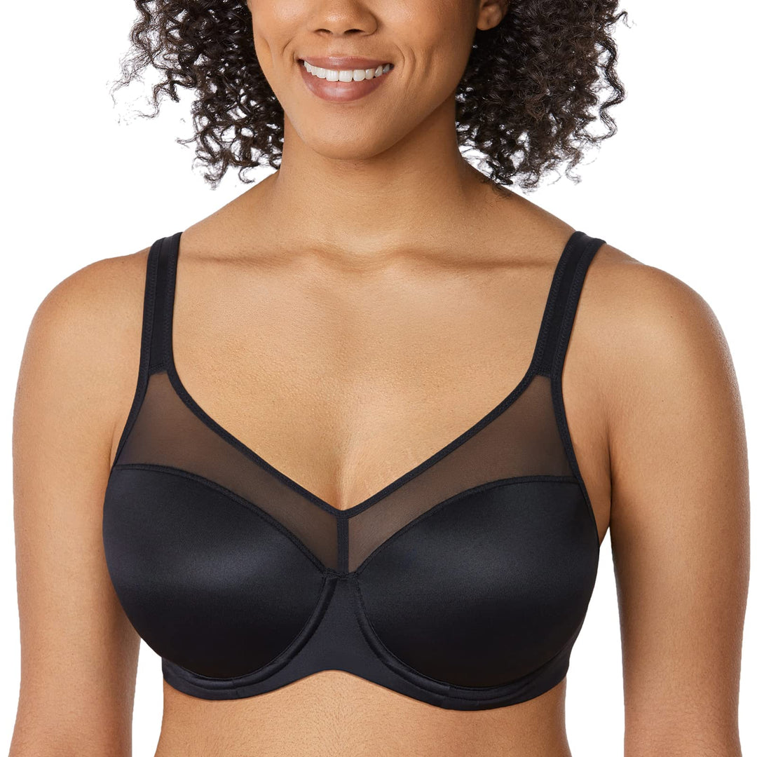 DELIMIRA Damen T Shirt BH mit Bügel Vollschalen Nahtlose BH Grosse Grössen Gepolstert 75B Schwarz, 7