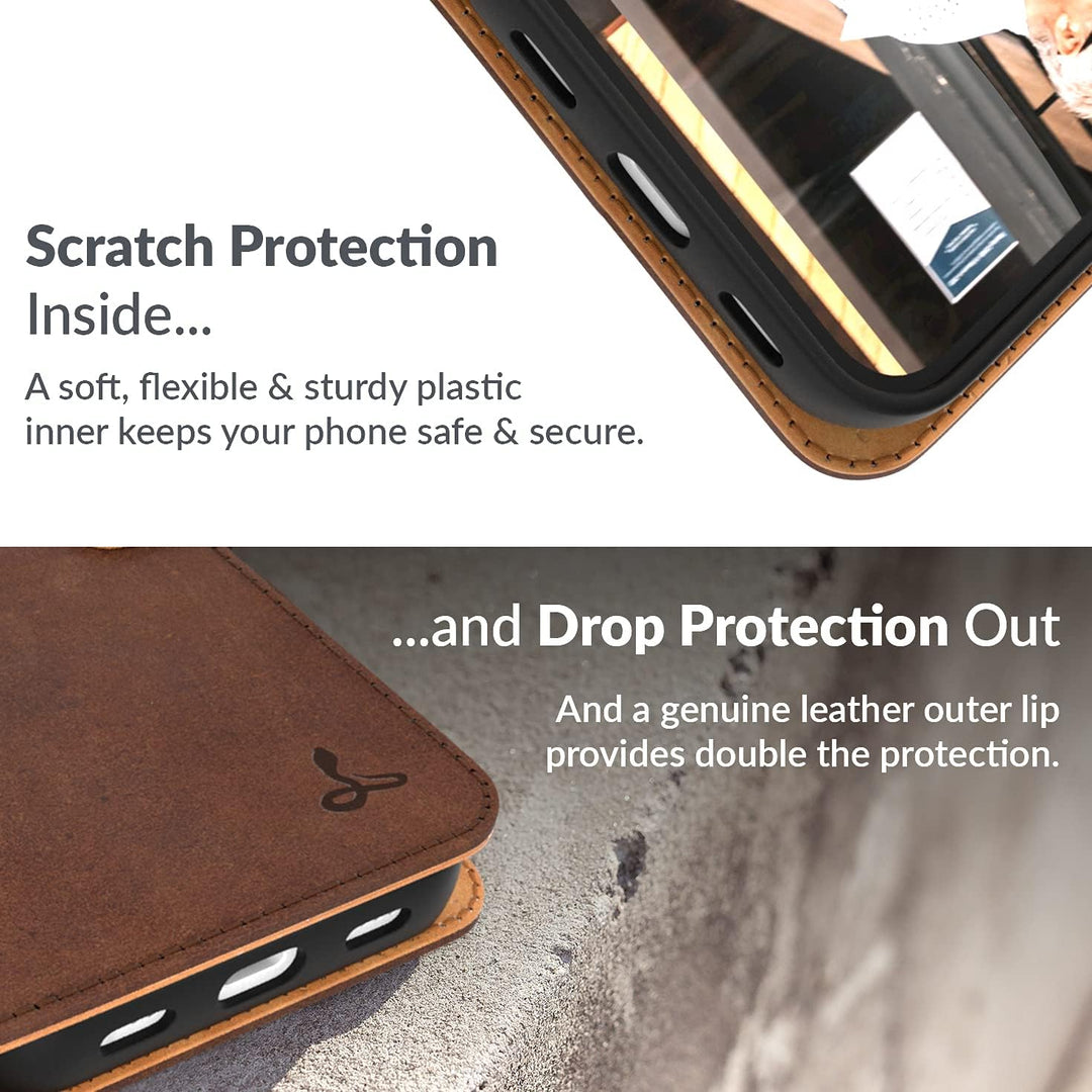 Snakehive iPhone 13 Mini Hülle Leder - Stylische Handyhülle mit Kartenhalter &amp; Standfuss - Handyhüll