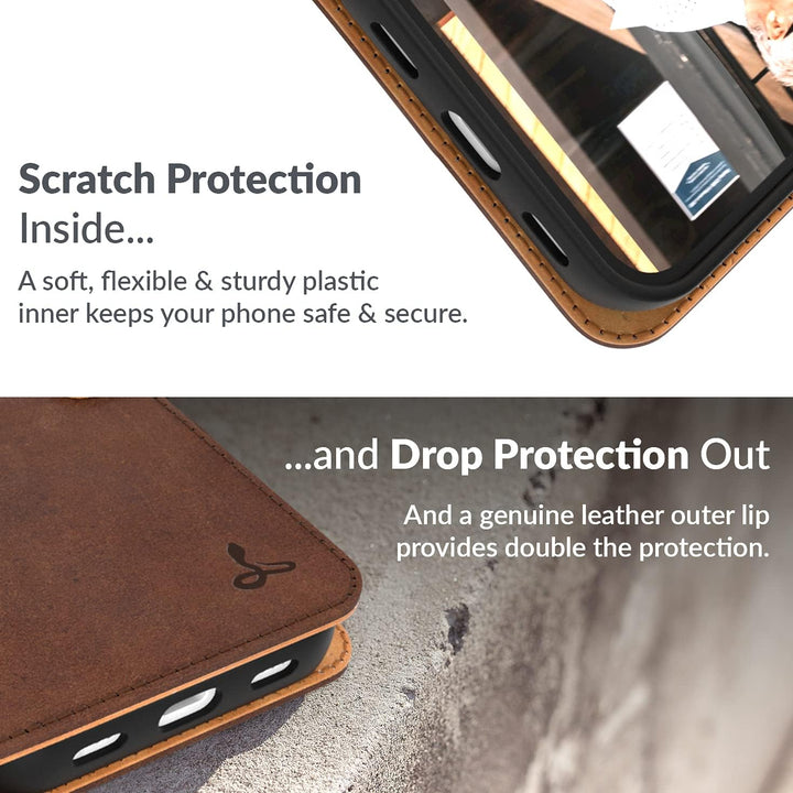 Snakehive iPhone 13 Mini Hülle Leder - Stylische Handyhülle mit Kartenhalter &amp; Standfuss - Handyhüll