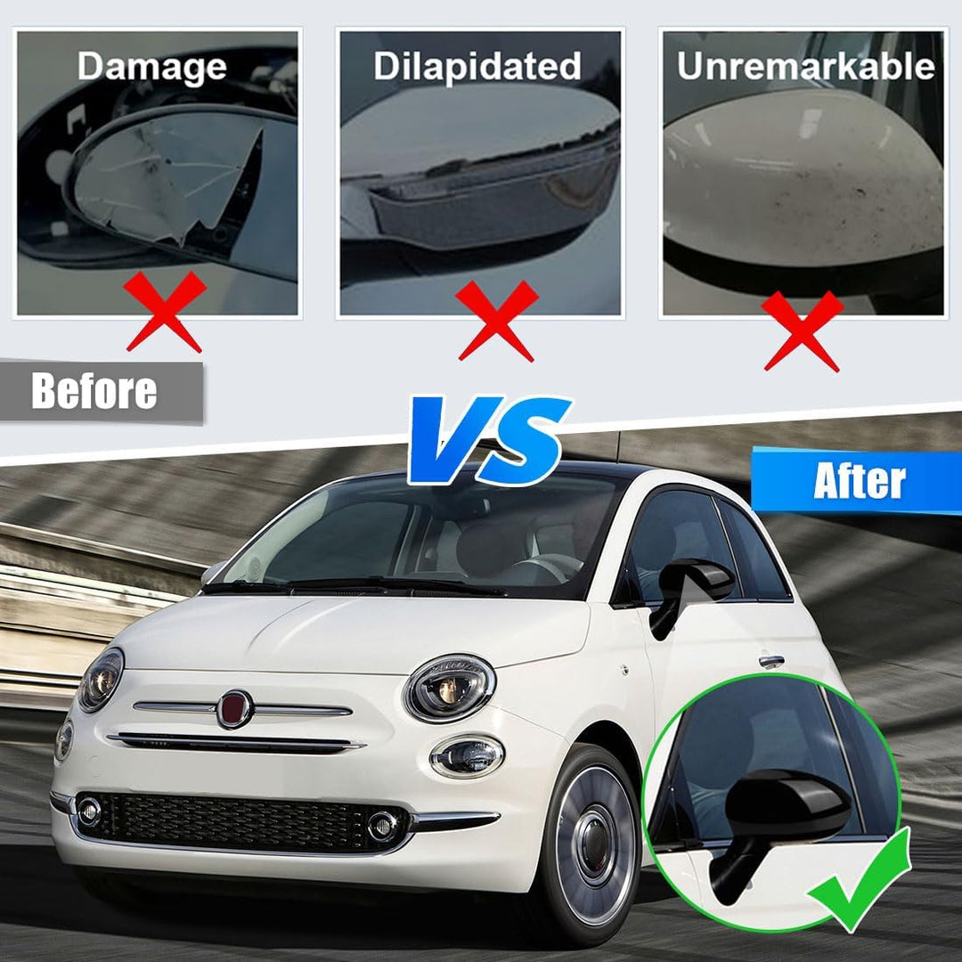 Opaltool 1 Paar Auto Rückspiegel Abdeckung Ersatz für Fiat 500 500C 500E 2007-2024, Aussenspiegel Sp