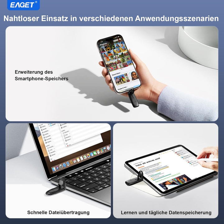 128GB USB C Stick, bis zu 400 MB/s, Dual Drive Typ-C & USB-A, USB 3.2 Speicherstick, Metallgehäuse,