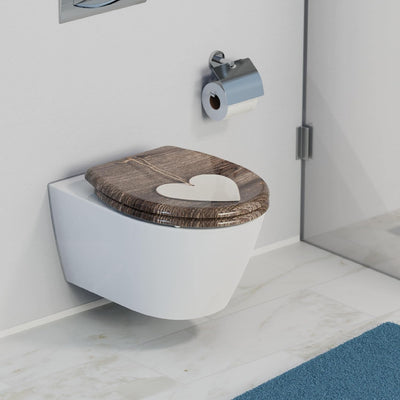 SCHÜTTE WC-Sitz Duroplast WOOD HEART, Toilettensitz mit Absenkautomatik und Schnellverschluss für di