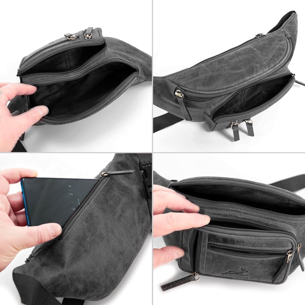 Fa.Volmer ® Bauchtasche | Gürteltasche | Hüfttasche in Echt-Leder für Damen und Herren | Anthrazit-g