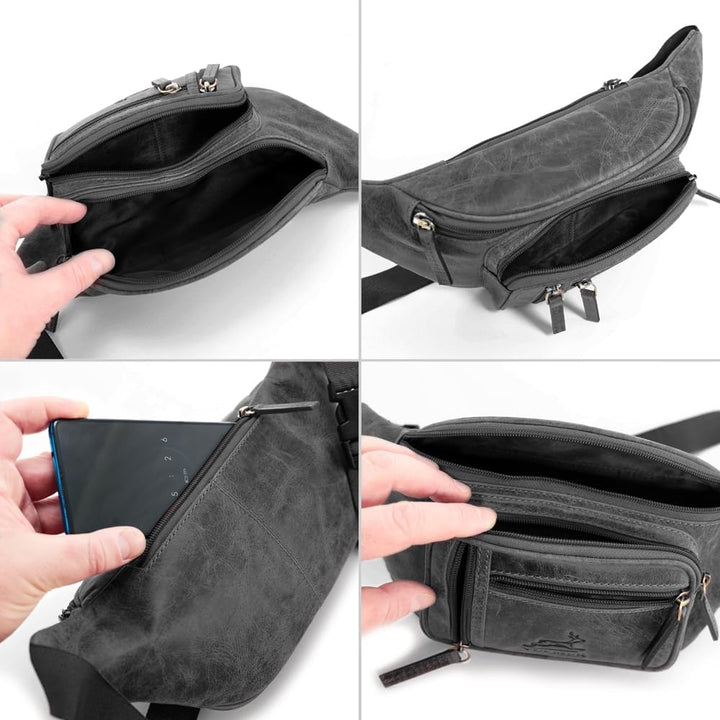 Fa.Volmer ® Bauchtasche | Gürteltasche | Hüfttasche in Echt-Leder für Damen und Herren | Anthrazit-g