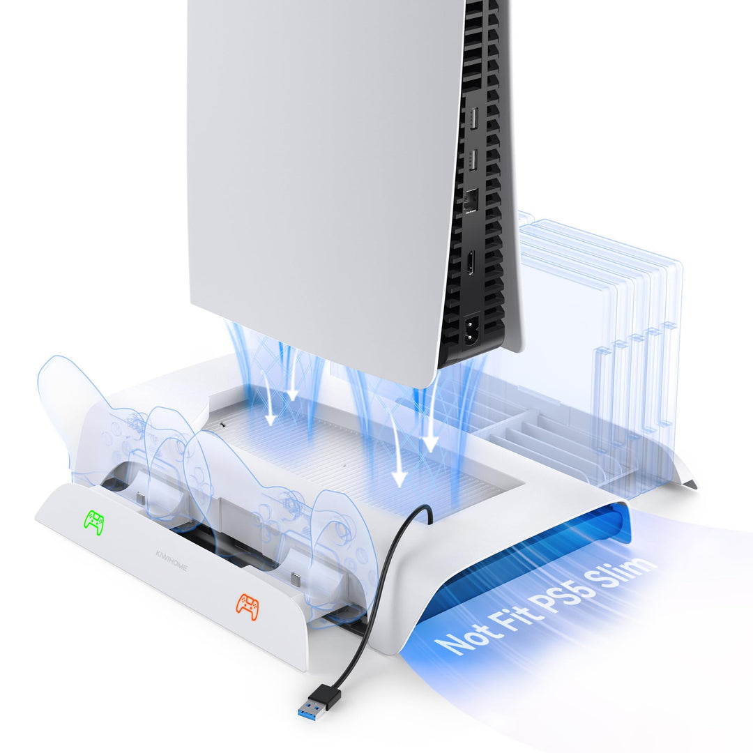 KIWIHOME Vertikale Kühlung RGB, 3-stufiger Lüfter, Ladestation für Dual-Controller, 10 Spielplätze,