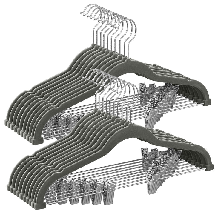 SONGMICS Kleiderbügel Samt, 20er Set, Rockbügel, 42,5 cm breit, mit verstellbaren Clips, rutschfest,