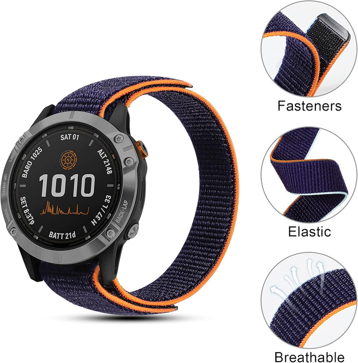 TOPsic 22mm Armband Kompatibel mit Fenix 5/Fenix 6, Klettverschluss Nylon Ersatzarmband Ultraleicht