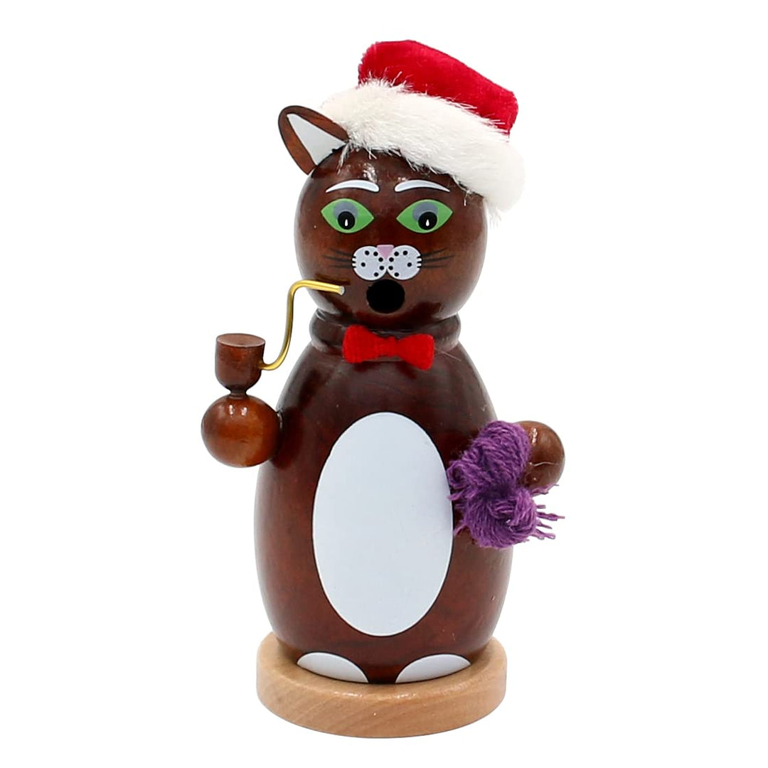Dekohelden24 Trendige Moderne Holz-Räucherfigur Katze, in dunkel braun, L/B/H 5 x 5 x13 cm