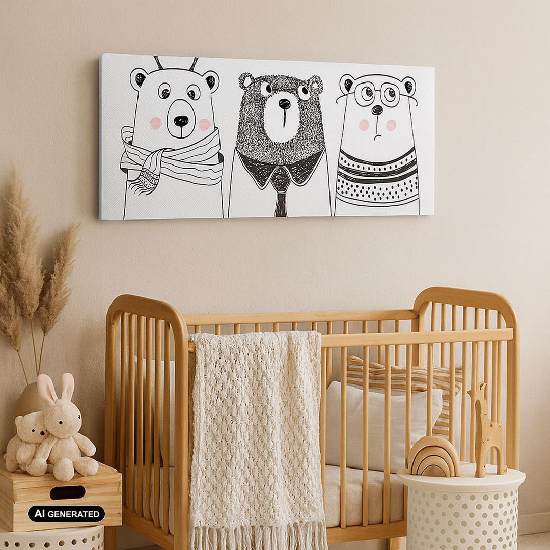 Panorama Bilder auf Leinwand 100x40cm Leinwandbild Spass süss Teddybär Gross Wanddeko Bild Schlafzim