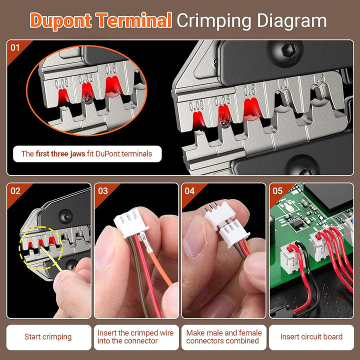 Preciva Crimpzange Stecker Set, 896 Stück Crimpbereich 0,08/0,25/0,5/1,0/1,5mm²,für DuPont, JST (XH/