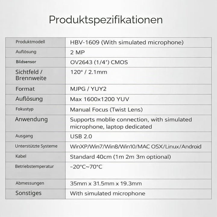 Keenso USB-Kameramodul, 2 Millionen Pixel 1600 * 1200 120 ° HD-Weitwinkelobjektiv USB-Kameramodul mi