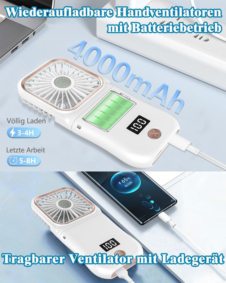 DDKJ Handventilator, Tragbarer Mini Ventilator Hand, 3 Geschwindigkeiten Portable Fan Klein (180°sch