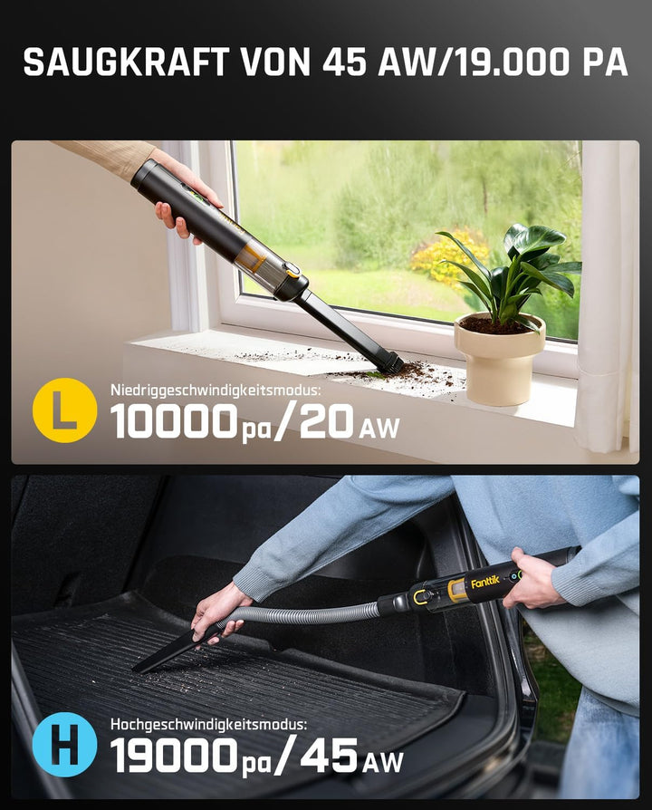 Fanttik Slim V10 Apex Kabelloser 4-in-1 Auto & Mini-Handstaubsauger mit 19000 Pa Saugkraft, Smarter