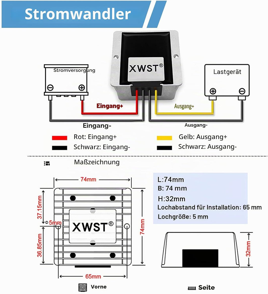 DC 9-36V 12V 24V auf 12V Converter Spannungswandler 5A 60W Auto Netzteil Wandler Konverter Transform