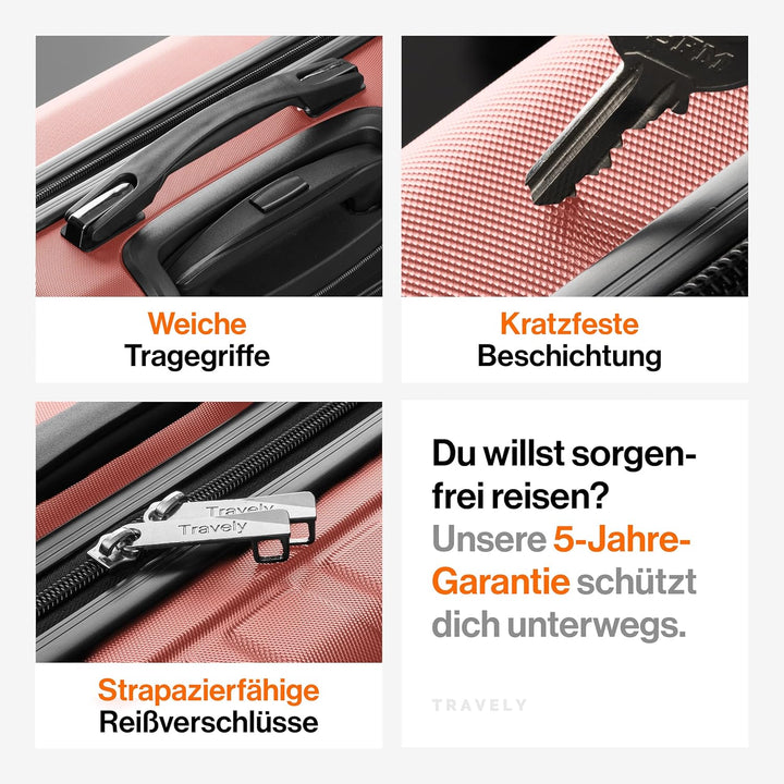 Travely Polycarbonat Koffer Gross 67cm L - 60L Innenvolumen - sehr robuster Hartschalenkoffer mit sa