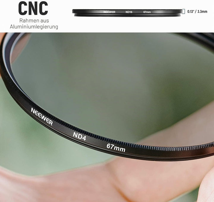 NEEWER 67mm ND Filter Set ND2 ND4 ND8 ND16, Objektivreinigungsstift, Filterbeutel, Graufilter Set, k