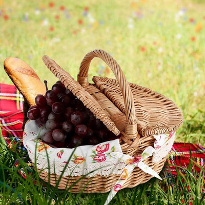 MAGT Picknickkorb, Doppelt Gefütterter Picknickkorb Picknick Aufbewahrungskorb Mit Blumenmuster für