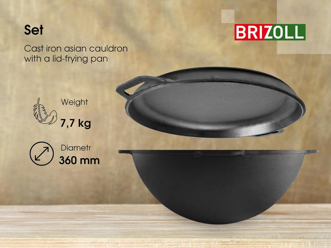 Brizoll Kazan Gusseisen Asian, mit Deckel, Bratpfanne, Dutch Oven, 8 l, Schwarz (KA08-3)