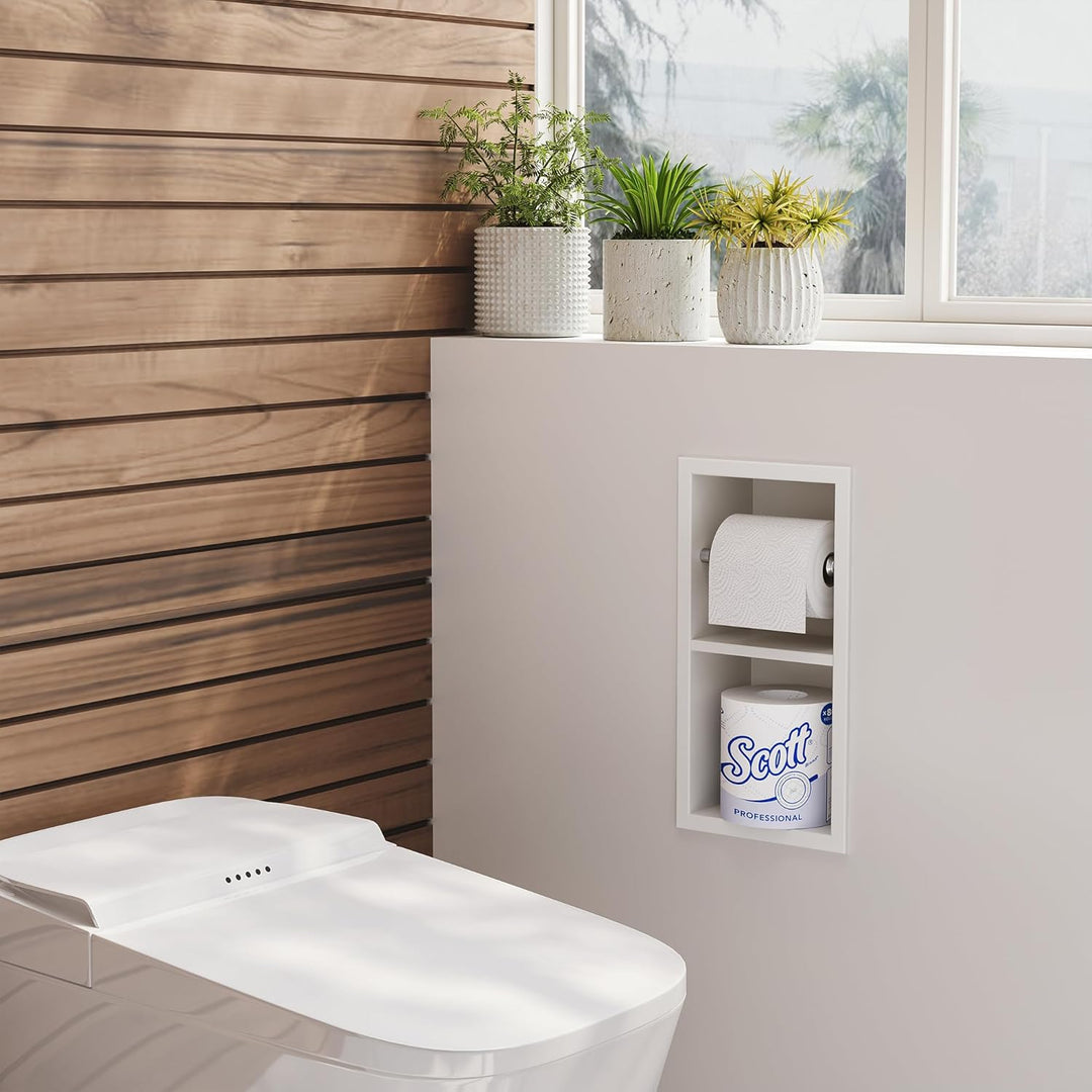 Neodrain Unterputz-Toilettenpapierhalter Edelstahl Wandnische mit Regal WC-Papierhalter Weiss Papier