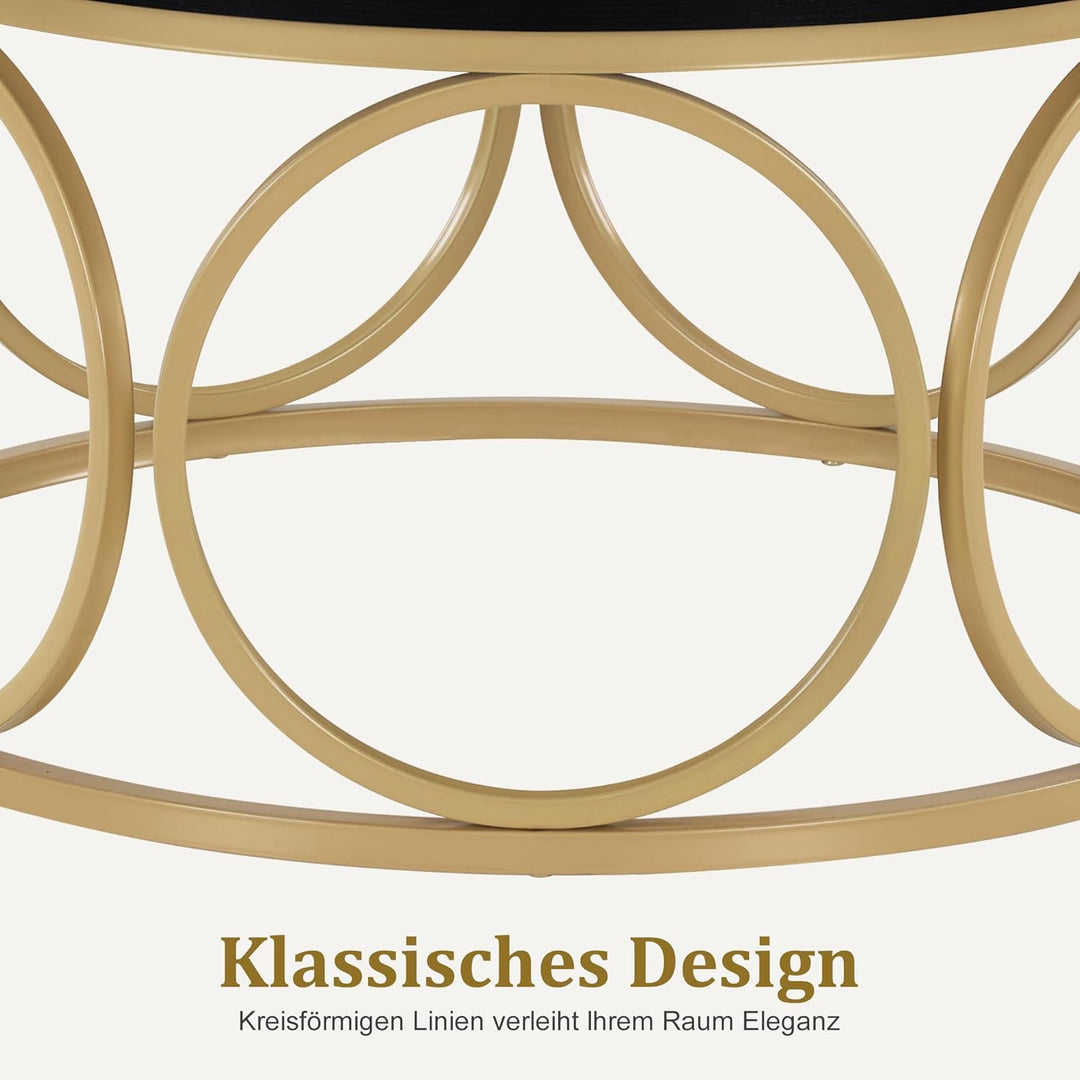 M MCombo Couchtisch Rund Holz, Modern Sofatisch Schwarz-Gold, Klein Kaffeetisch Metallgestell, Beist