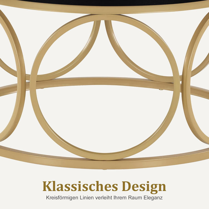 M MCombo Couchtisch Rund Holz, Modern Sofatisch Schwarz-Gold, Klein Kaffeetisch Metallgestell, Beist