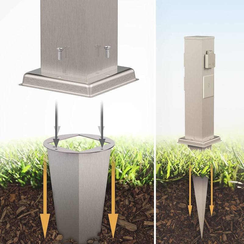 ledscom.de 2X Garten-Steckdosen-Säule Polly mit Erdspiess für aussen, 3-Fach, Smart Home, Edelstahl,