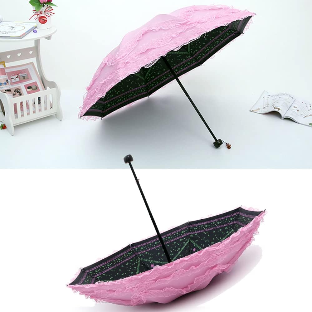 WANLIAN Prinzessin Spitze Vintage Spitze UV Sonnenschirm Faltbarer 3D Blume Stickerei Regenschirm 3