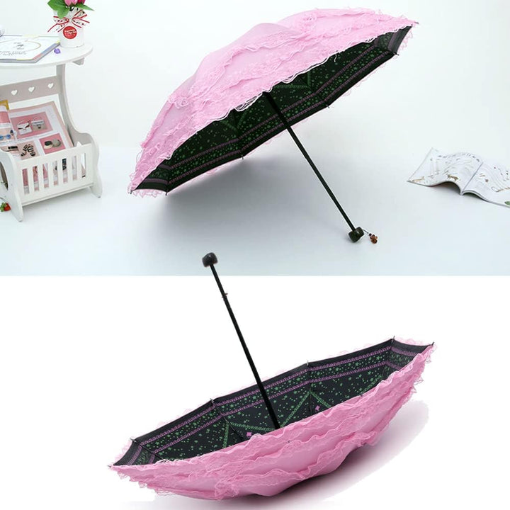 WANLIAN Prinzessin Spitze Vintage Spitze UV Sonnenschirm Faltbarer 3D Blume Stickerei Regenschirm 3
