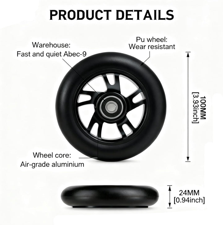 2 Stück Pro Stunt Scooter Rollen 100mm, Stunt Scooter Räder with ABEC-9 Bearings, Thickened PVC Repl