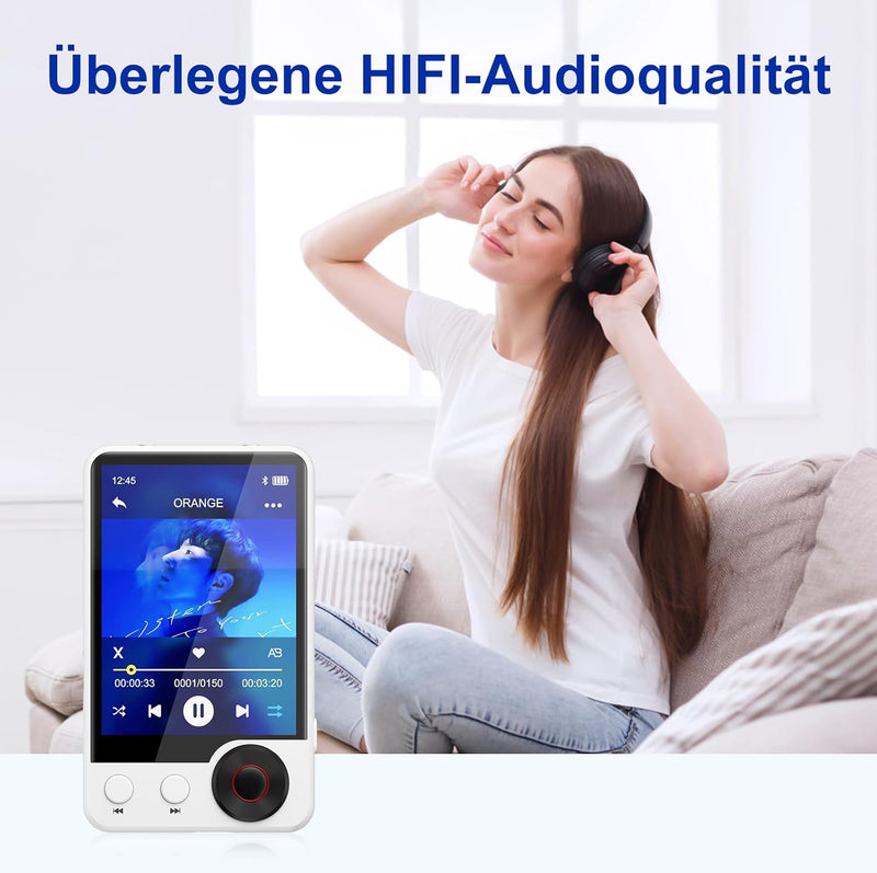 128GB MP3-Player mit Bluetooth 5.3, Tragbarer Verlustfreier HiFi-Musikplayer mit Zwei Kopfhöreransch